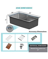 31-Inch Stainless Steel Kitchen Sink Workstation Single Grooves Under The Table With Cutting Board, Roller Blind, Drain Basket