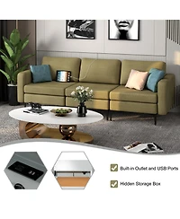 Convertible Sofa Couch with Magazine Pockets 3-Seat with 2 Usb Port