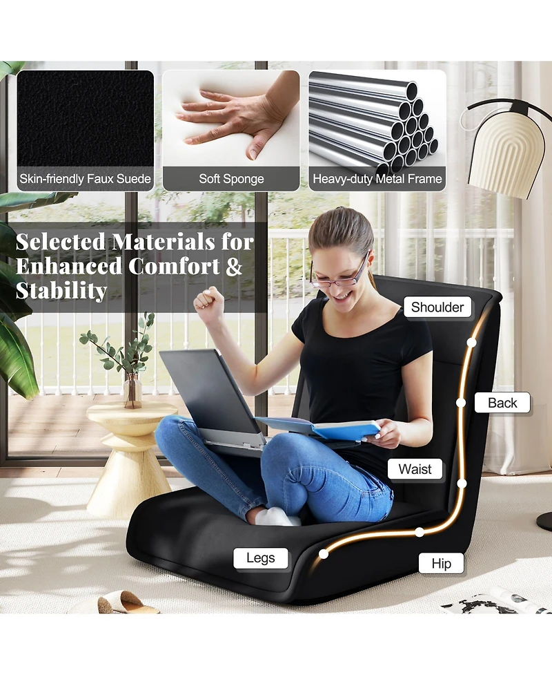 Folding Floor Chair Convertible Lazy Chair with 14-Poistion Adjustable Backrest