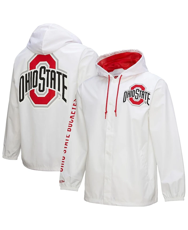 Mitchell & Ness Men's White Ohio State Buckeyes Coaches Full-Snap Hoodie Jacket