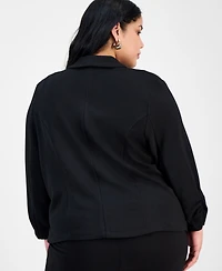 Bar Iii Trendy Plus Knit Drape-Front Blazer