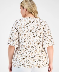 Jm Collection Plus Printed Flutter-Sleeve Top, Exclusively at Macy's