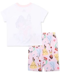 Disney Princess Big Girls Short-Sleeve Top & Biker Shorts Pajamas, 2 Piece Set