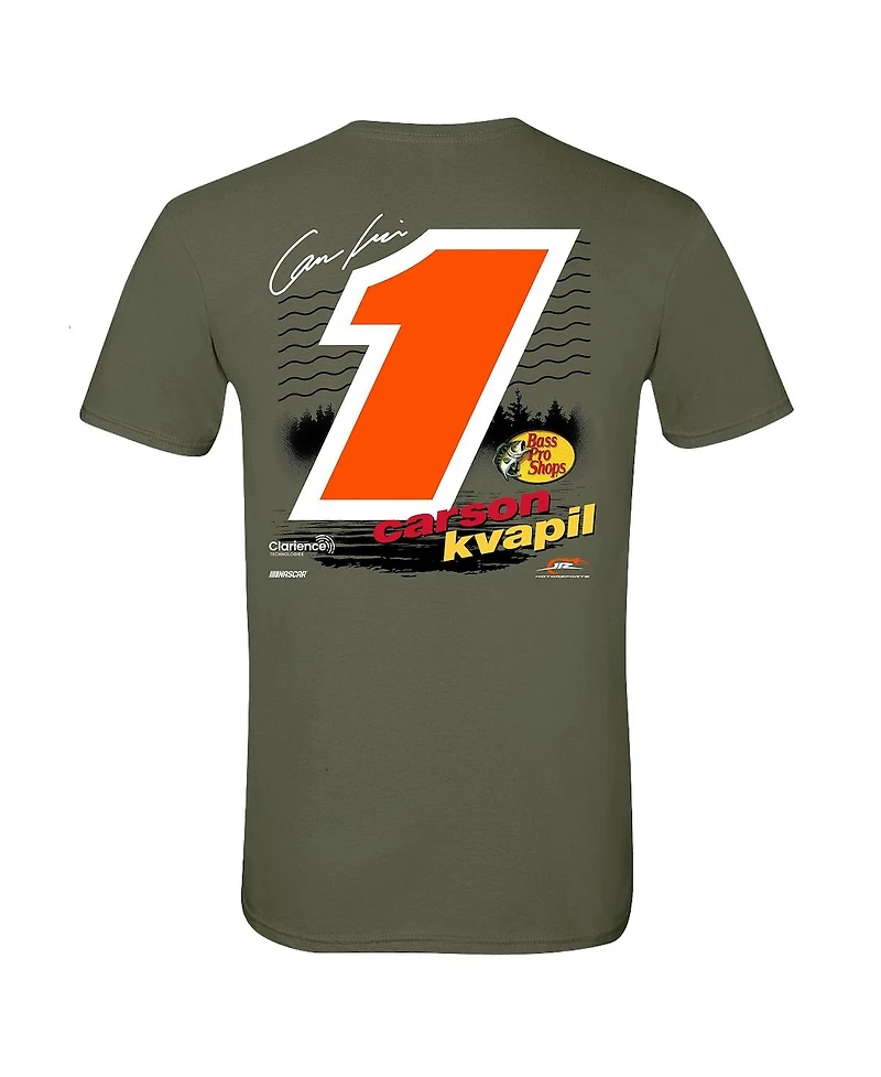 Jr Motorsports Official Team Apparel Men's Green Carson Kvapil Bass Pro Shops Car T-Shirt
