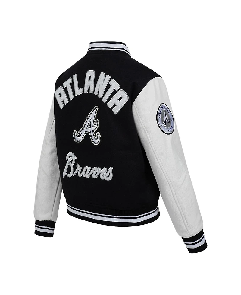 Pro Standard Women's Black Atlanta Braves Cultivated Pearls Rib Wool Full-Zip Varsity Jacket