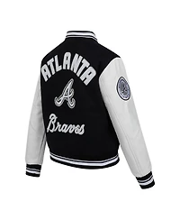 Pro Standard Women's Black Atlanta Braves Cultivated Pearls Rib Wool Full-Zip Varsity Jacket