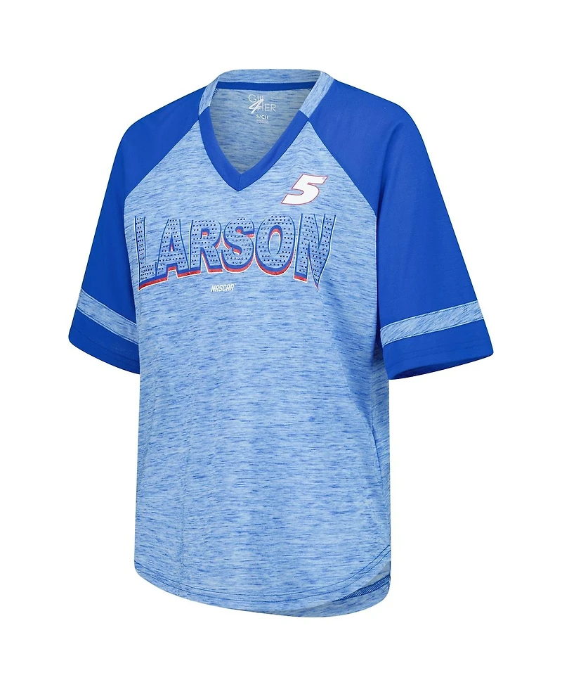 G-iii 4Her by Carl Banks Women's Heather Royal Kyle Larson Hall of Fame Oversized Raglan V-Neck T-Shirt