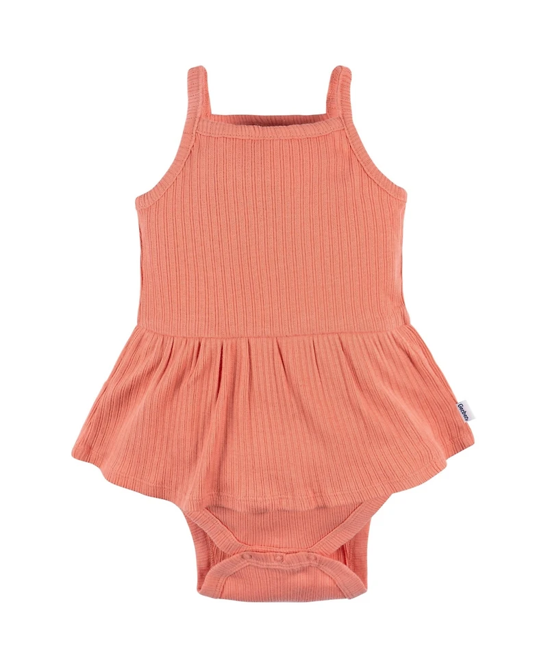 Gerber Baby Girls 3-Pack Sleeveless Skirted Onesies Bodysuits, Antique White, 3-6M