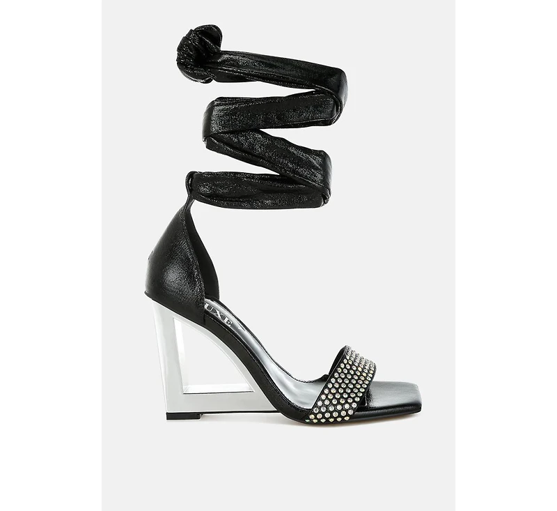 Hashira Ab Rhinestone Studded Lace-Up Fantasy Heels