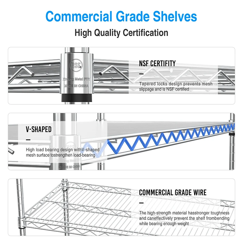 6 Tier Wire Shelving Unit, 6000 Lbs Nsf Height Adjustable Metal Garage Storage Shelves with Wheels, Heavy Duty Storage Wire Rack Metal Shelves
