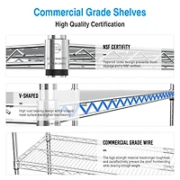 6 Tier Wire Shelving Unit, 6000 Lbs Nsf Height Adjustable Metal Garage Storage Shelves with Wheels, Heavy Duty Storage Wire Rack Metal Shelves
