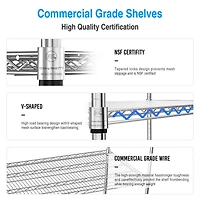 5 Tier Heavy Duty Adjustable Storage Rack Metal Shelf Wire Shelving Unit with Wheels and Shelf Liners
