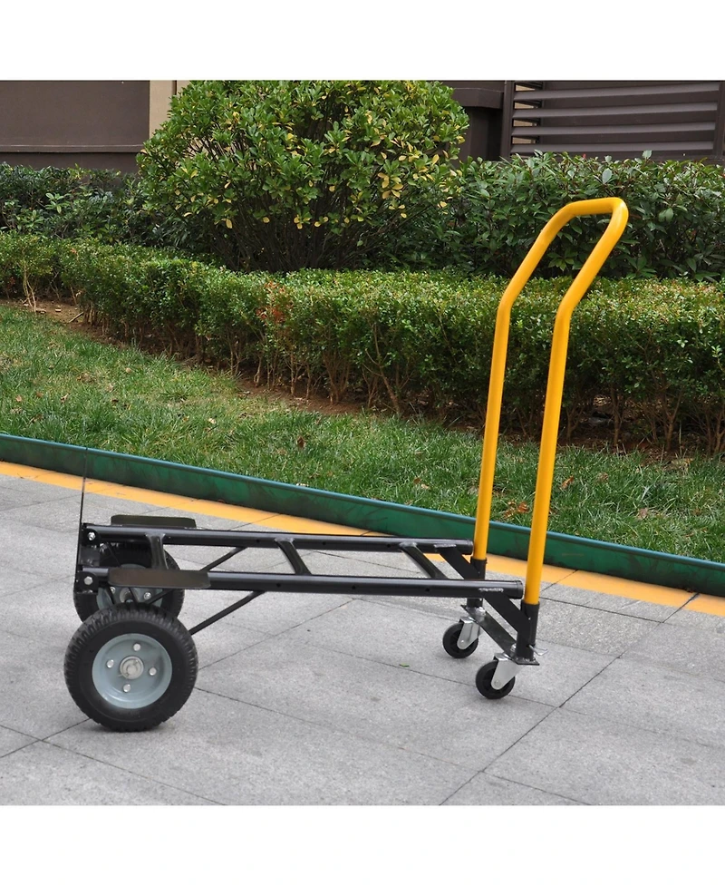 Hand Truck Dual Purpose 2 Wheel Dolly Cart and 4 Wheel Push Cart with Swivel Wheels 330 Lbs Capacity Heavy Duty Platform Cart for Moving/Warehouse/Gar