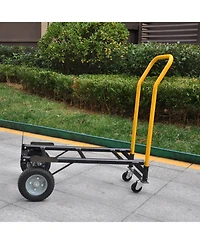 Hand Truck Dual Purpose 2 Wheel Dolly Cart and 4 Wheel Push Cart with Swivel Wheels 330 Lbs Capacity Heavy Duty Platform Cart for Moving/Warehouse/Gar