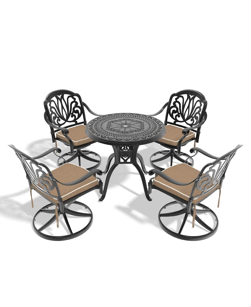 Streamdale 5-Pc Cast Aluminum Dining Set, 4 Swivel Chairs, 31,5" Round Table