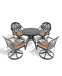 Streamdale 5-Pc Cast Aluminum Dining Set, 4 Swivel Chairs, 31,5" Round Table