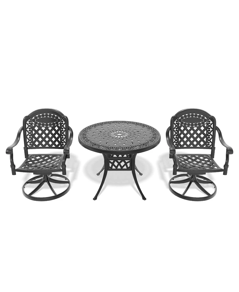3-pc Cast Aluminum Dining Set, 2 Swivel Chairs & 35" Round Table