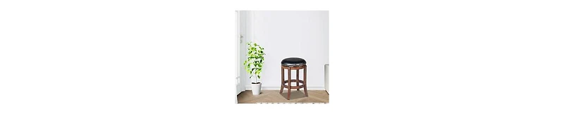 Wood Counter Stool – 360° Swivel Seat with Faux Leather Upholstery