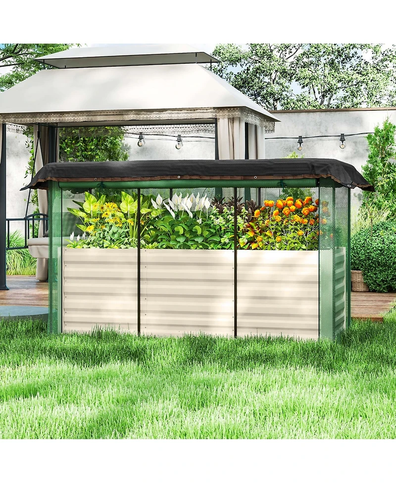Outsunny Galvanized Raised Garden Bed with Crop Cage & Shade Cloth