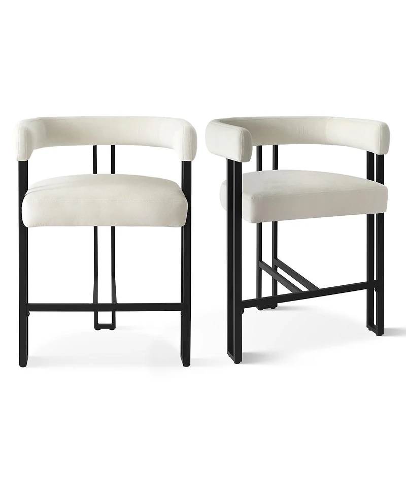 Set of 2 Velvet Counter Stools, Modern Bar Stools with Curved Back, Metal Legs & Upholstered Seat-Maison Boucle