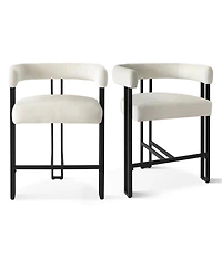 Set of 2 Velvet Counter Stools, Modern Bar Stools with Curved Back, Metal Legs & Upholstered Seat-Maison Boucle