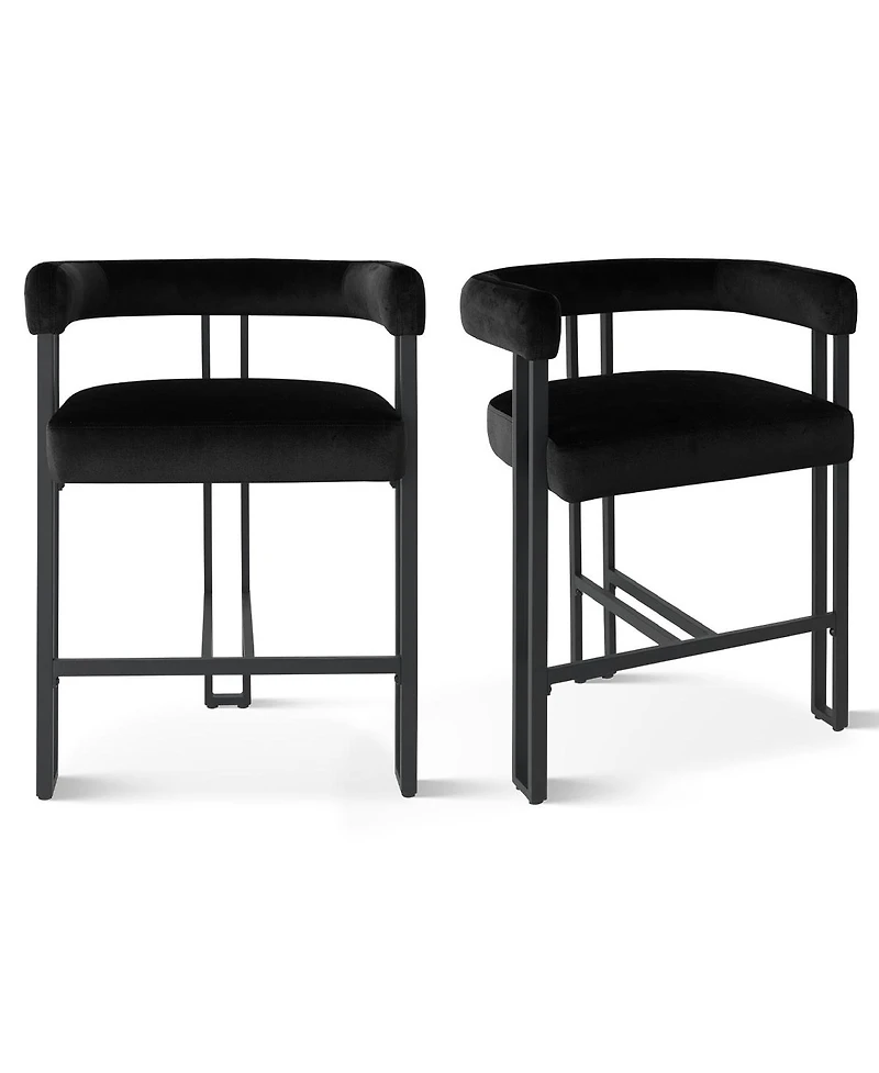 Set of 2 Modern Velvet Counter Stools with Curved Back, Metal Legs & Upholstered Seat-Maison Boucle