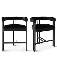 Set of 2 Modern Velvet Counter Stools with Curved Back, Metal Legs & Upholstered Seat-Maison Boucle
