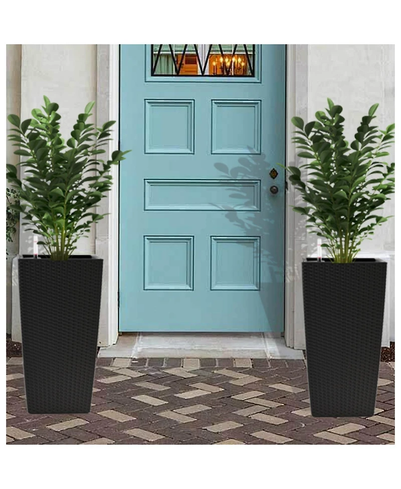 Streamdale 22,6" Black Faux Rattan Square Planter (2-Pack)