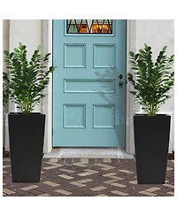 Streamdale 22,6" Black Faux Rattan Square Planter (2-Pack)