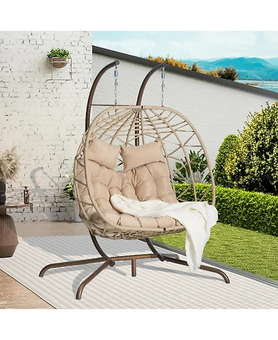 Streamdale Double Egg Chair, Indoor/Outdoor Wicker Swing, Uv Cushions, 600 lbs