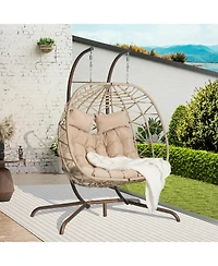 Streamdale Double Egg Chair, Indoor/Outdoor Wicker Swing, Uv Cushions, 600 lbs