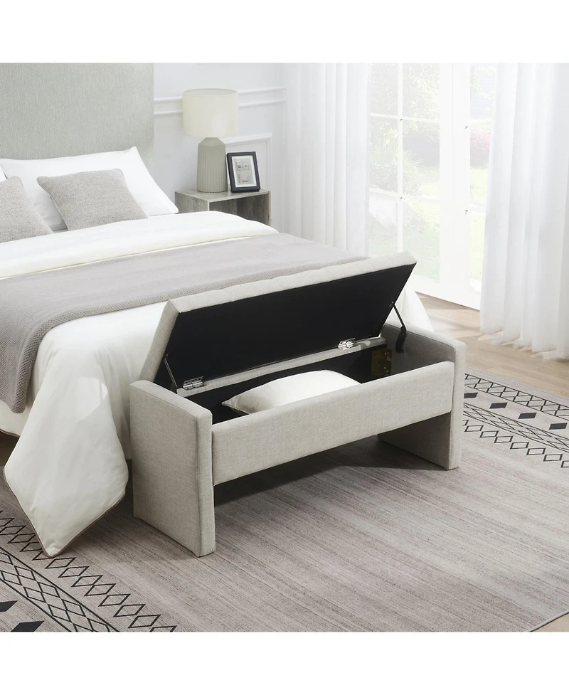 Streamdale Upholstered End Bench with Storage, Vanity Stool, Light Grey Linen