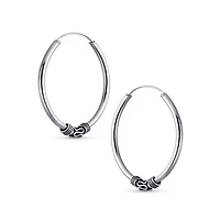 Bling Jewelry Bali Tribal Swirl Hoop Huggie Earrings Oxidized Sterling Silver Multiple Sizes