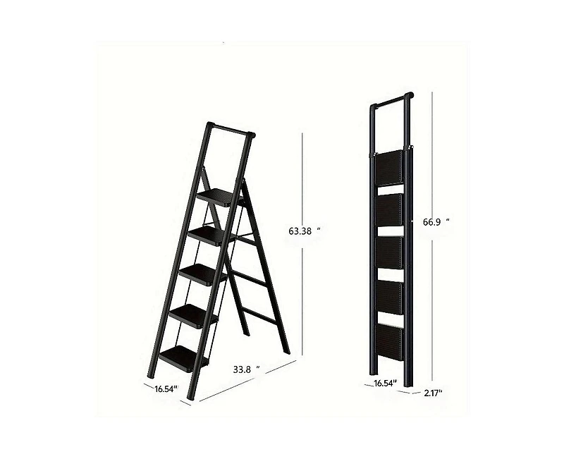 5-step ladder folding step stool, 5-step ladder with anti slip wide pedals, lightweight and easy to carry handle folding ladder, multi-purpose steel l