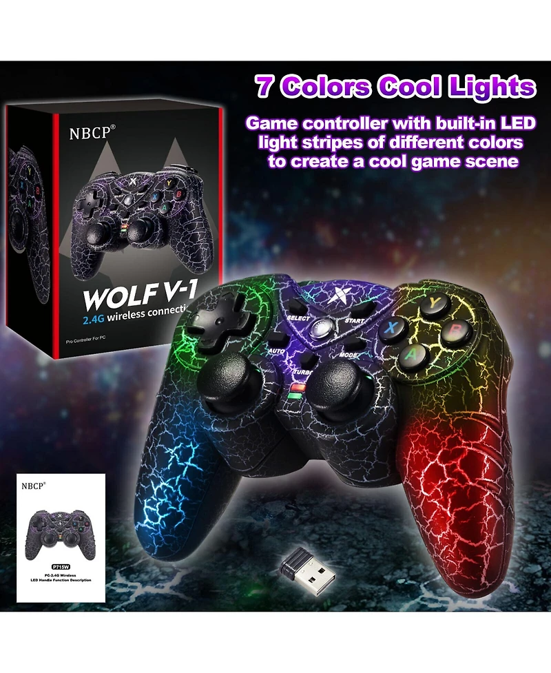Wireless Rgb Gaming Controller with Dual Vibration for Windows 7/8/10/11 – Adjustable Turbo & Ergonomic Design