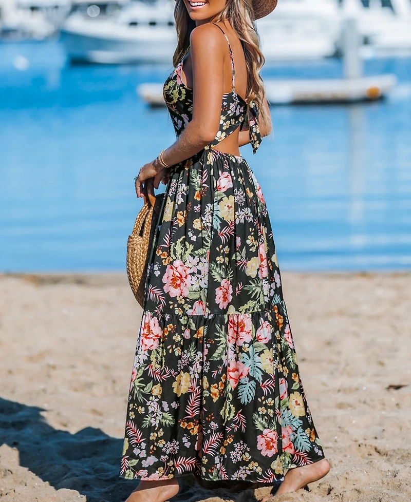 Cupshe Women's Tropical Flowers Keyhole Maxi Beach Dress