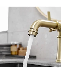 Double Handle Industrial Style Bathroom Faucet Lavatory Mixer Tap Commercial Vanity Brushed Gold