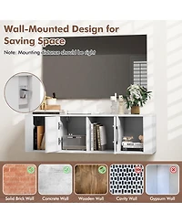 Wall Mounted Floating 2 Door Desk Hutch Storage Shelves
