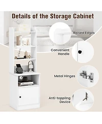 Bedside Tables Tall Nightstands with 5 Open Shelf and Cabinet