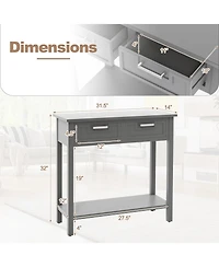 Narrow Console Table with Drawers and Open Storage Shelf