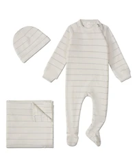 MeMoi Baby Girls 3 Piece Unisex Ribbed Shimmer Stripe Footie Set