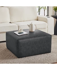 Streamdale Square Pu Leather Ottoman,Black