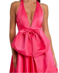 Mac Duggal Women's Sleeveless Deep V Satin Gown With Oversized Bow