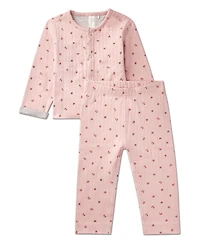 MeMoi Baby Girls 2 Piece Reversible "Sweet Cherry" Pointelle Snap-Up Top and Pants Set