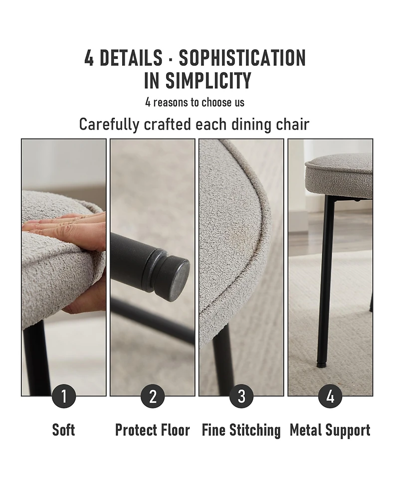 Dyhome Dining Chairs with Curved Backrest, Modern Fabric Upholstered Boucle Kitchen Room Set of 2