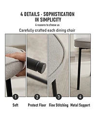 Dyhome Dining Chairs with Curved Backrest, Modern Fabric Upholstered Boucle Kitchen Room Set of 2