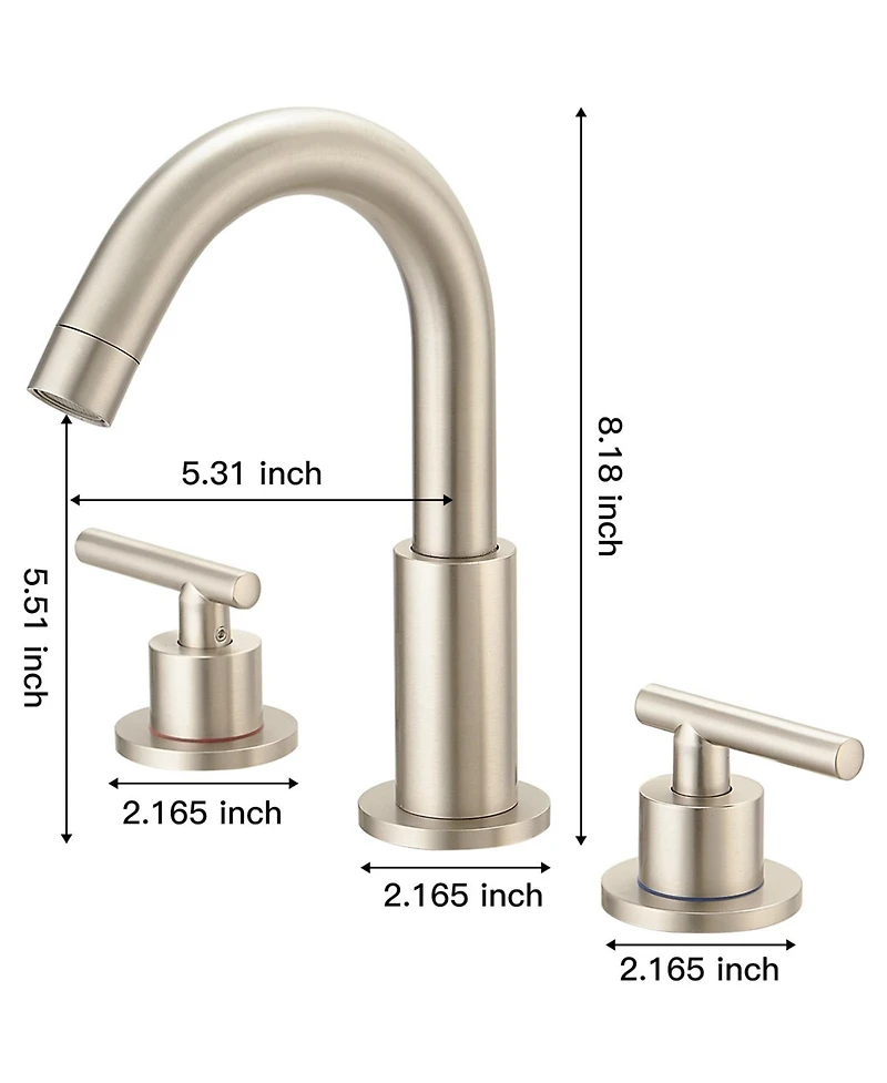 8 in. Widespread 2-Handle Mid-Arc Bathroom Faucet with Valve and cUPC Water Supply Lines in Brushed Gold