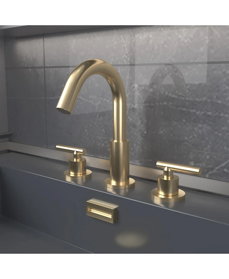 8 in. Widespread 2-Handle Mid-Arc Bathroom Faucet with Valve and cUPC Water Supply Lines Brushed Gold