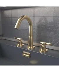 8 in. Widespread 2-Handle Mid-Arc Bathroom Faucet with Valve and cUPC Water Supply Lines Brushed Gold