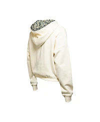 New Era Women's Cream York Rangers Glam Game Quarter-Zip Cropped Floral Hoodie Pullover Top
